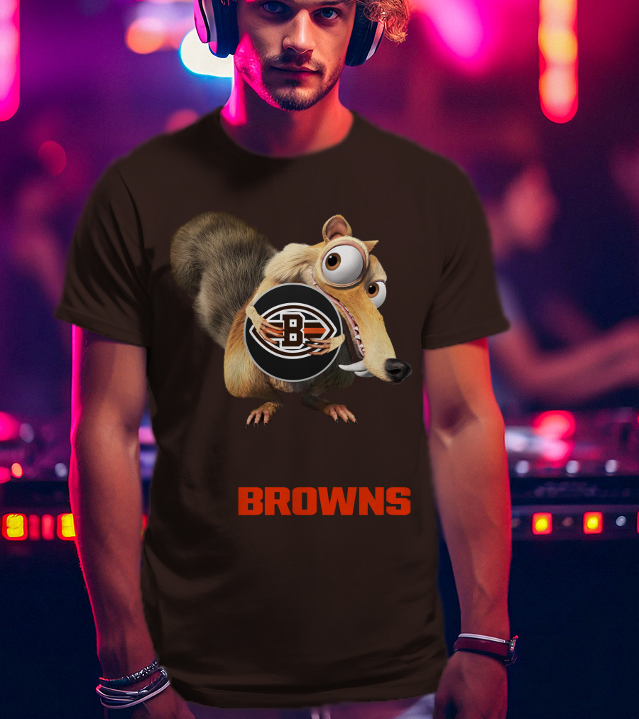 Browns 09 Animated Character Holding Football T-Shirt