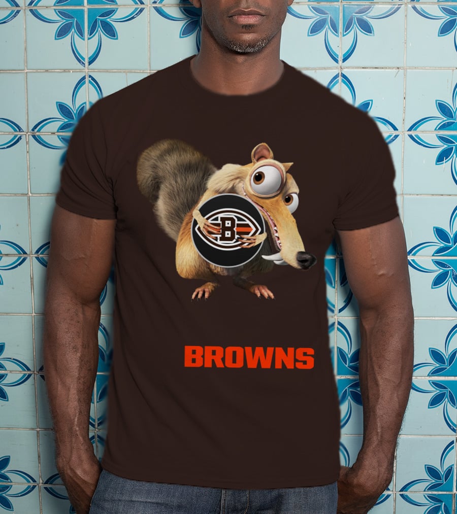 Browns 09 Animated Character Holding Football T-Shirt