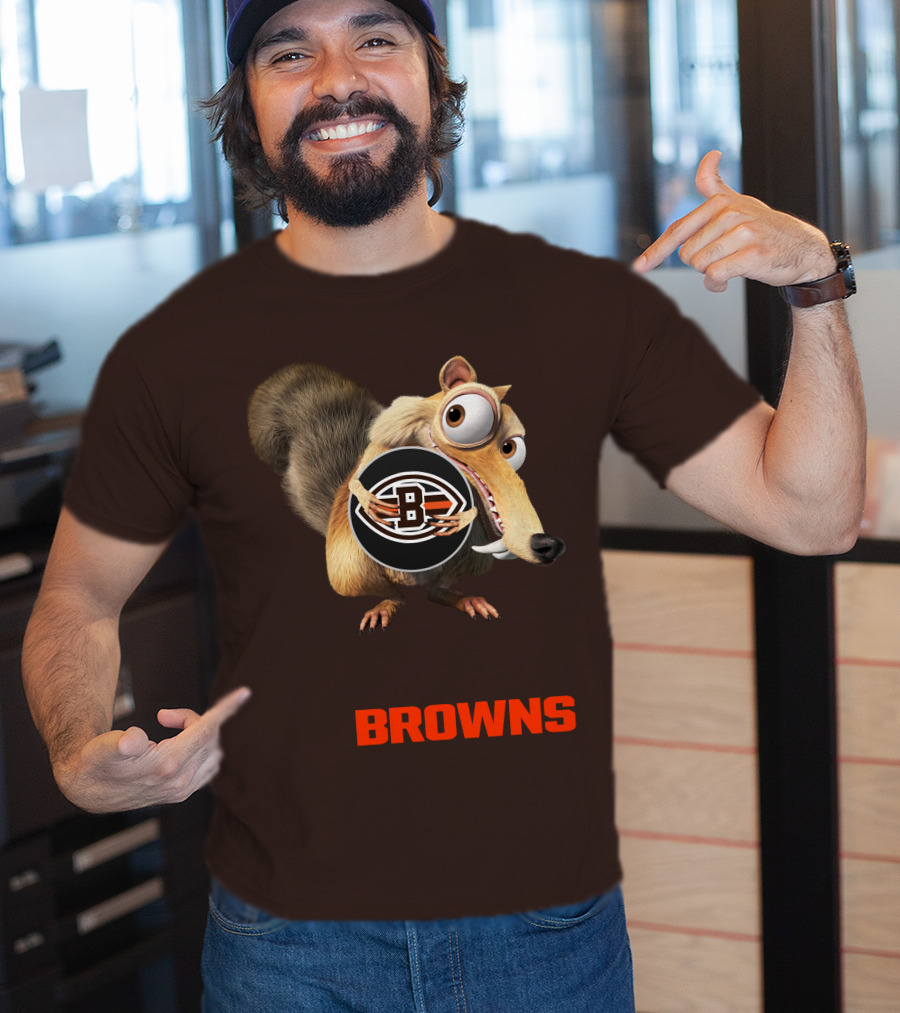 Browns 09 Animated Character Holding Football T-Shirt