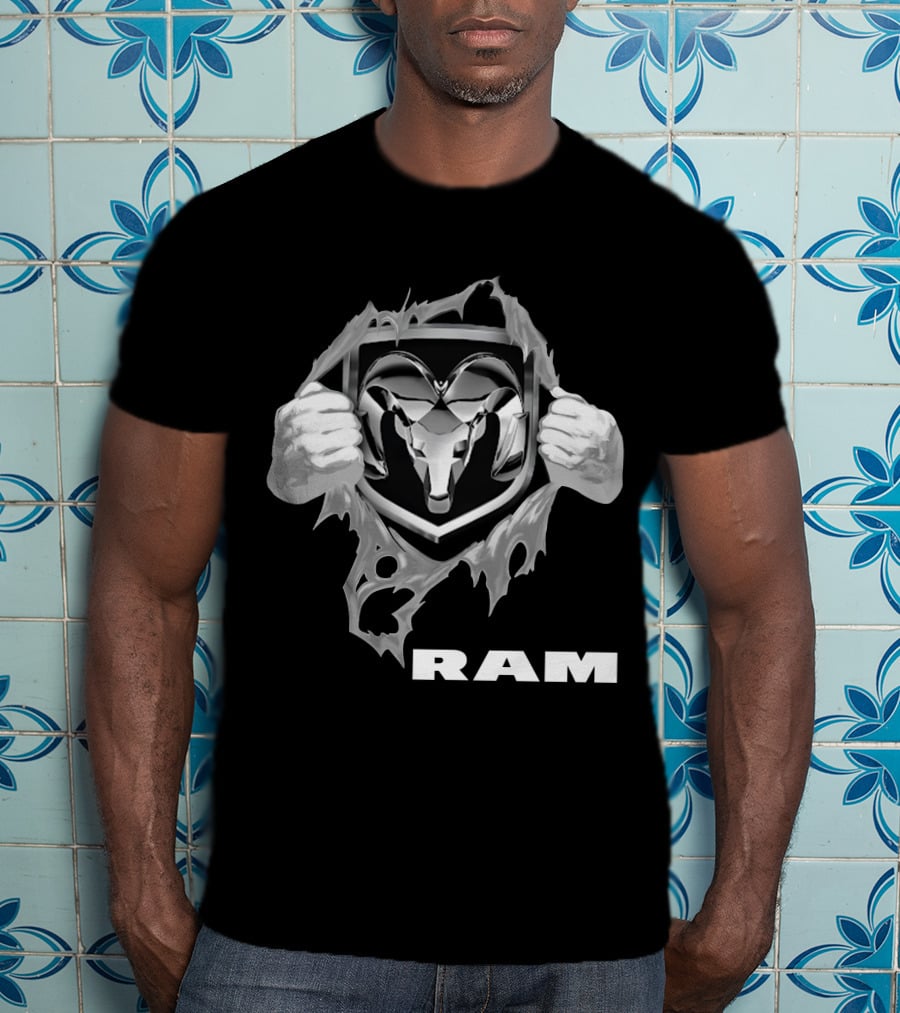 Ram 03 Logo With Bold Shield And Ripped Effect T-Shirt