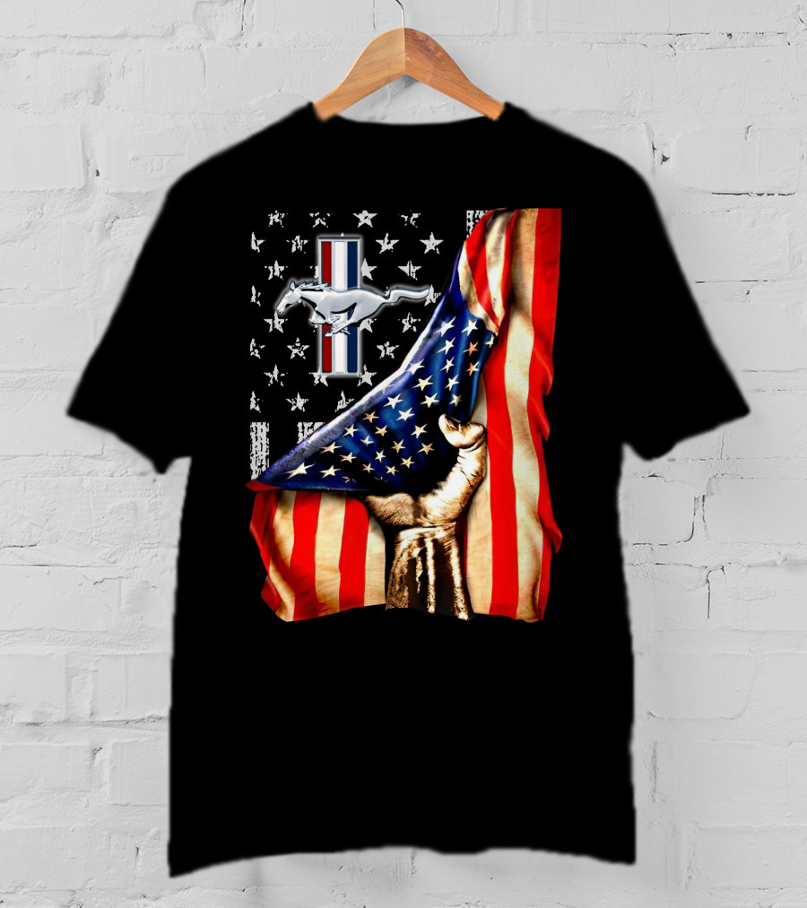 Mustang 04 American Flag Stars And Stripes Horse T-Shirt