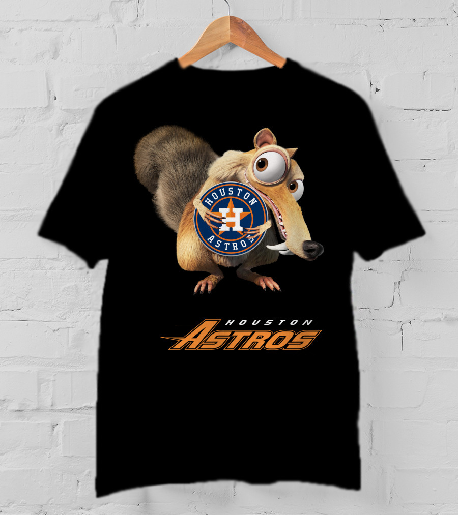 Houston Astros Ice Age Crossover With Iconic Character Holding T-Shirt