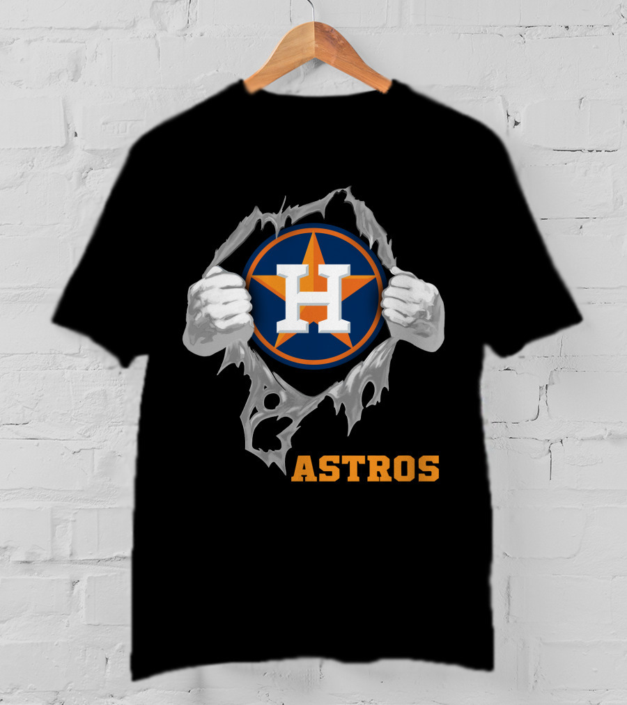 Astros Team Logo With Hands Ripping Open T-Shirt