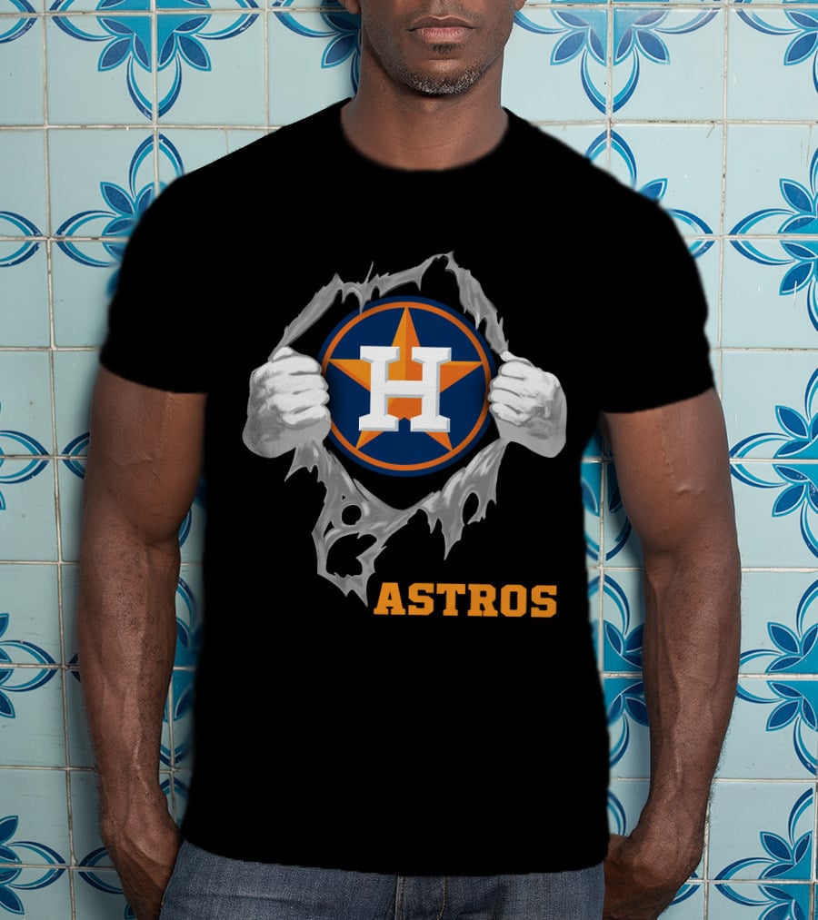 Astros Team Logo With Hands Ripping Open T-Shirt
