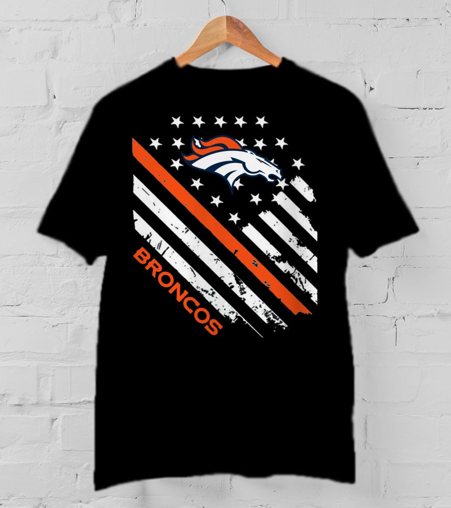 Broncos Logo With Stars And Stripes In Orange And White T-Shirt