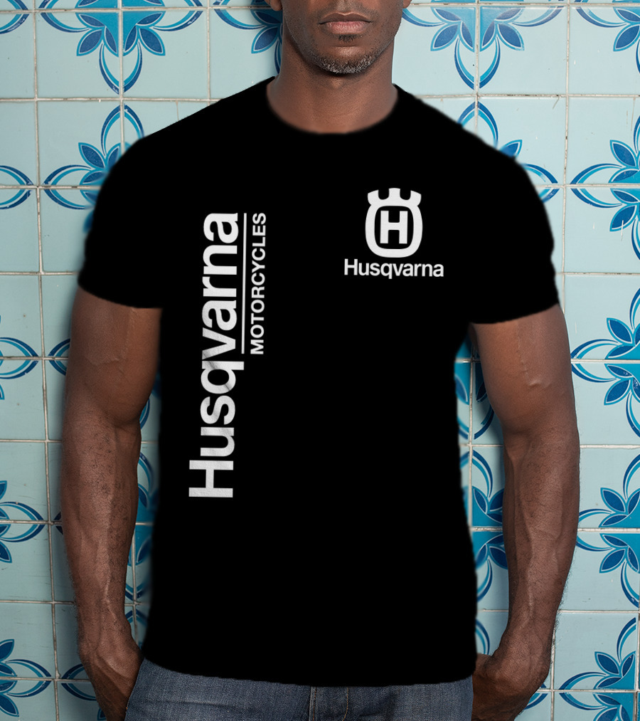 Husqvarna Motorcycles Vertical Text With Icon T-Shirt