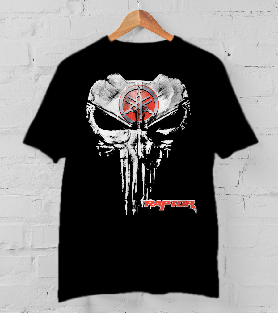 Raptor10 White Skull Punisher Yamaha Logo Red Circle T-Shirt