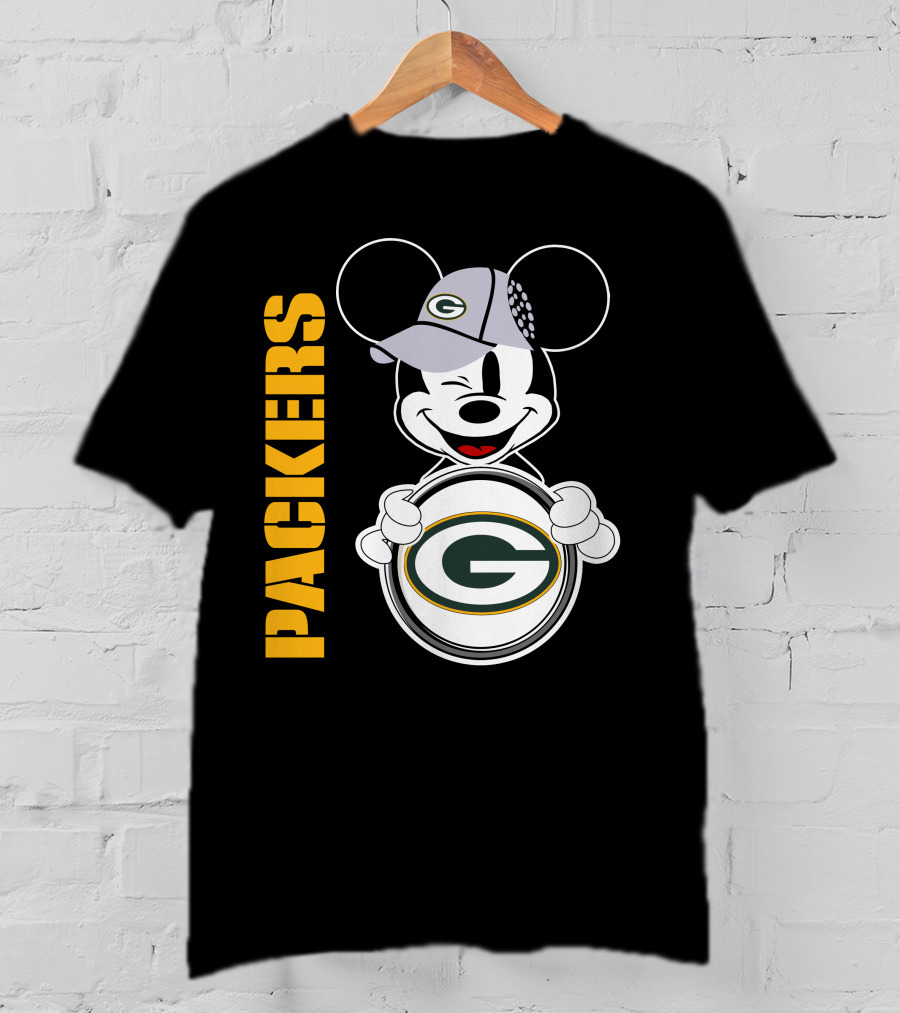 Packers G Logo With Winking Mickey Mouse Ears Hat T-Shirt