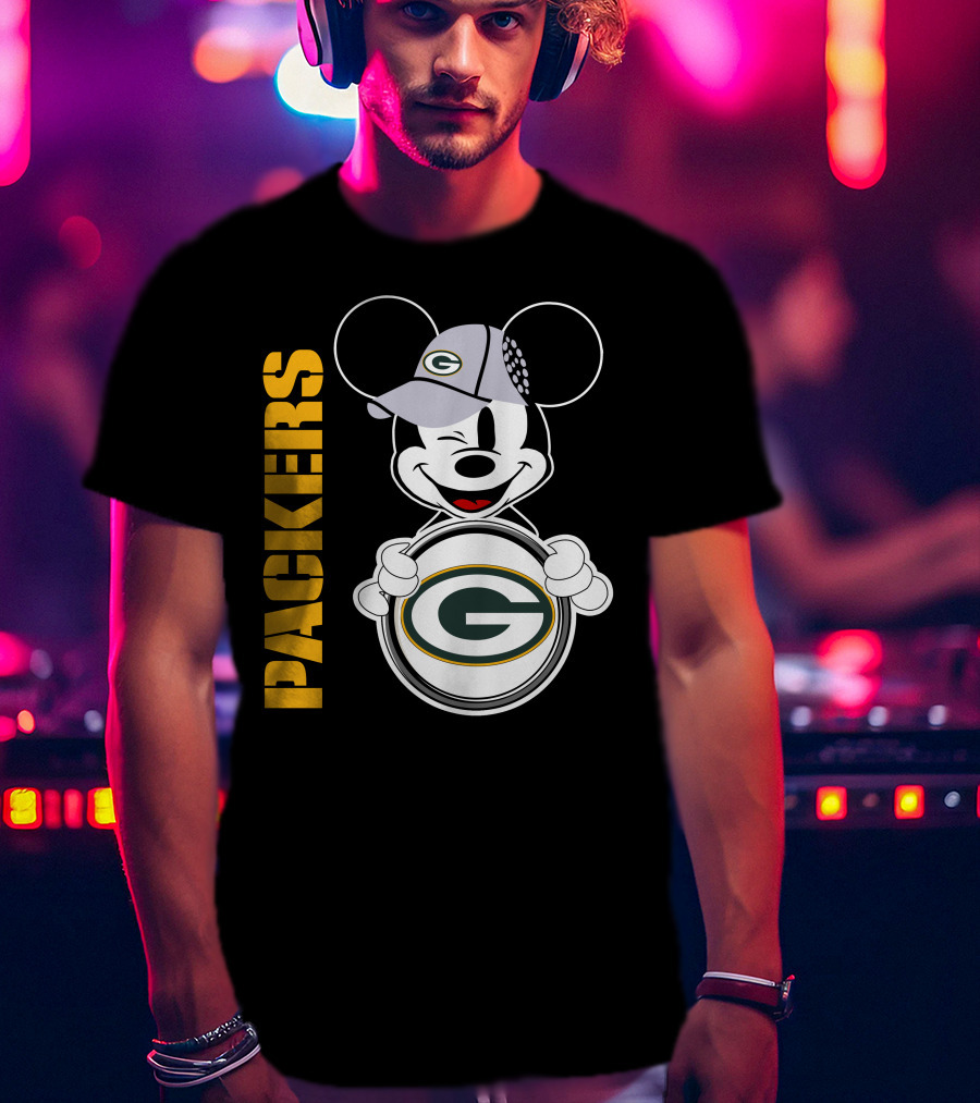 Packers G Logo With Winking Mickey Mouse Ears Hat T-Shirt