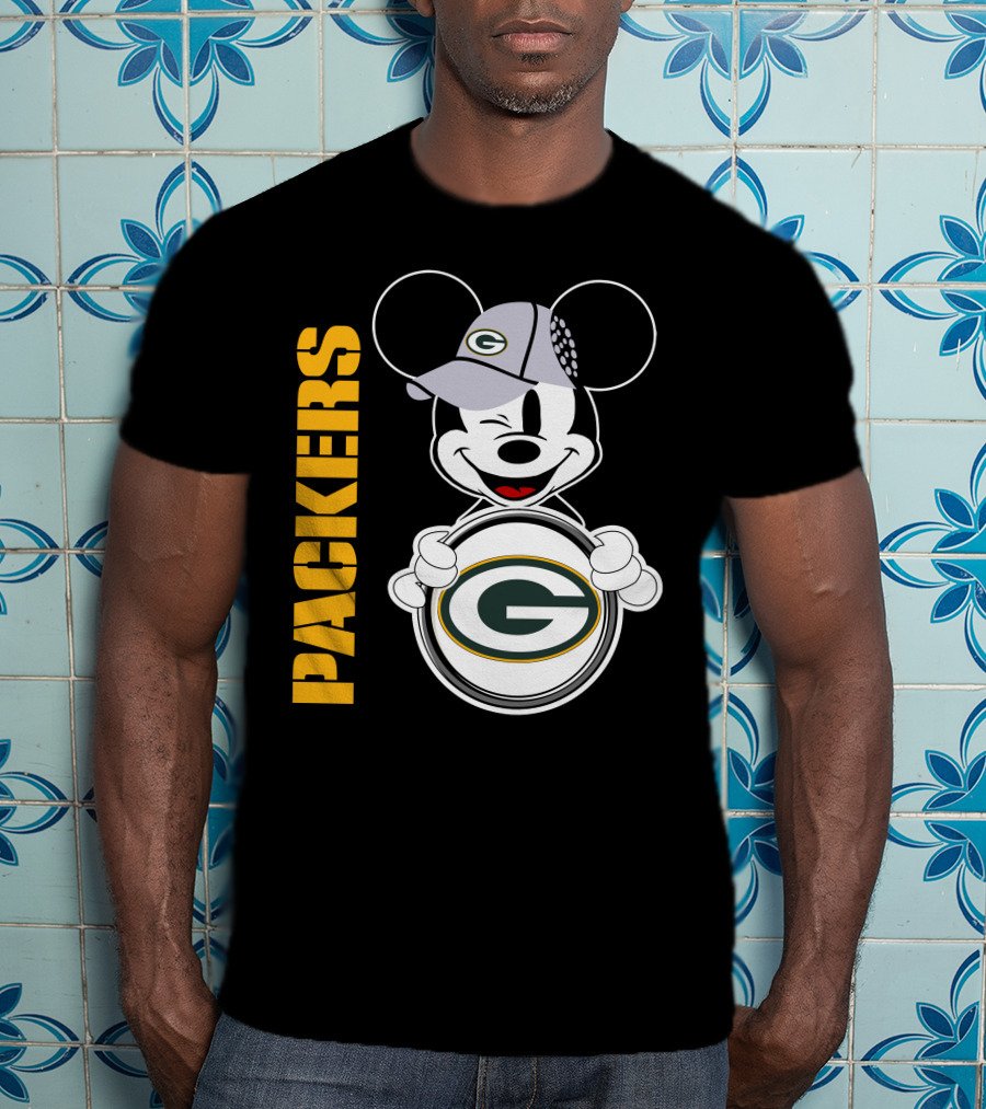 Packers G Logo With Winking Mickey Mouse Ears Hat T-Shirt