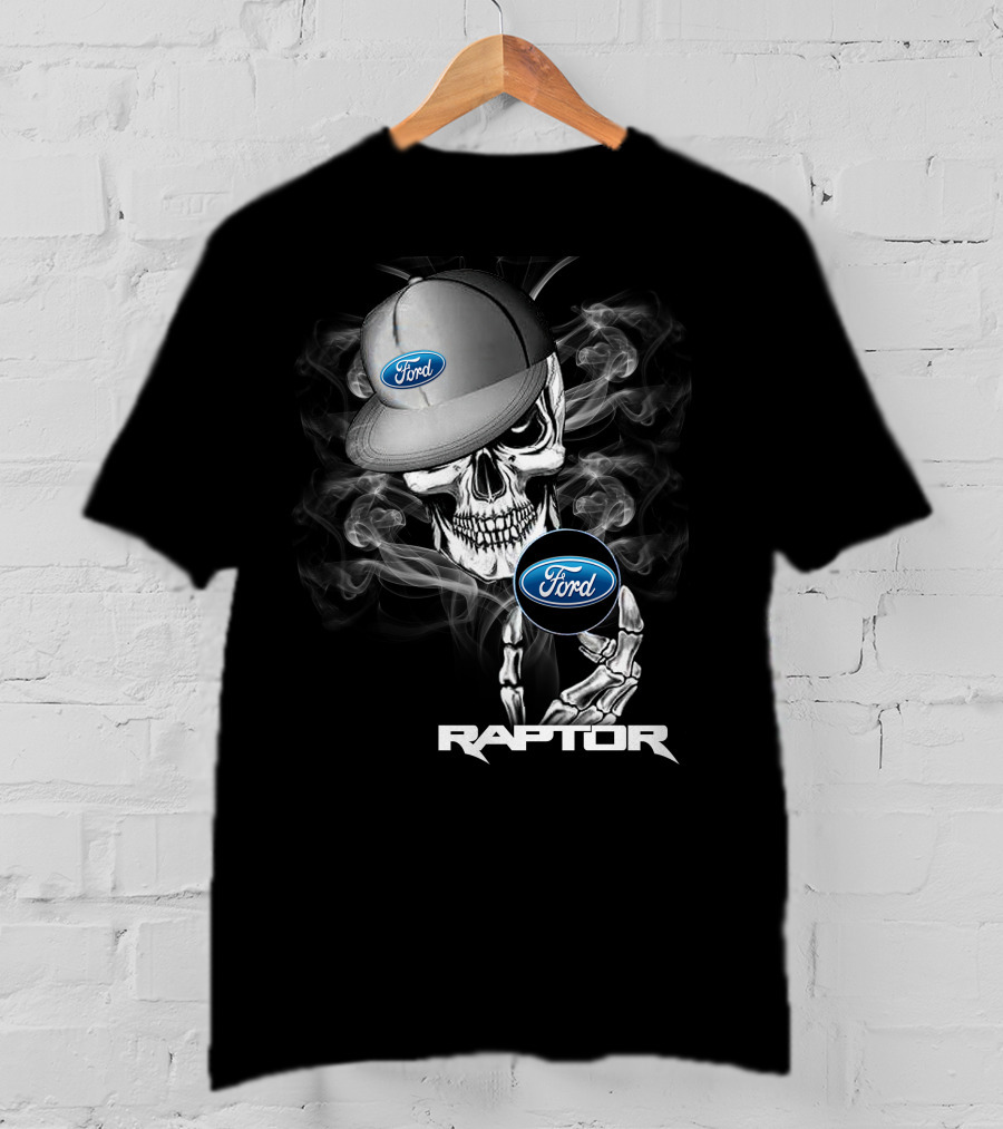 Raptor Ford Skull With Smoke And Cap T-Shirt
