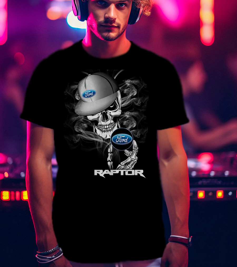 Raptor Ford Skull With Smoke And Cap T-Shirt