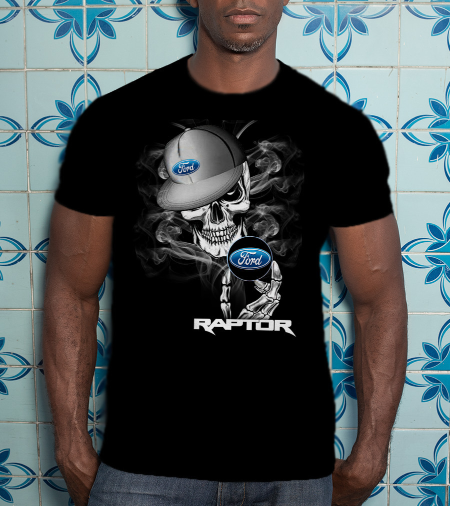 Raptor Ford Skull With Smoke And Cap T-Shirt
