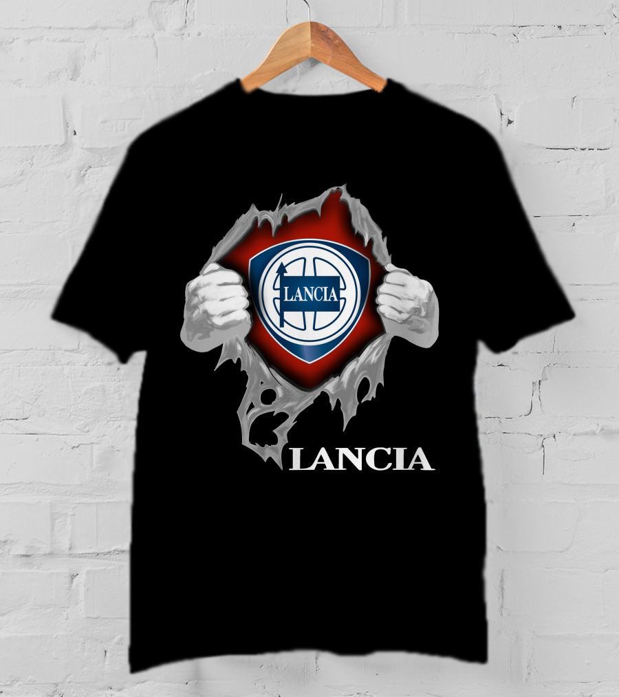 Lancia Logo Shield Ripped Design With Hands T-Shirt