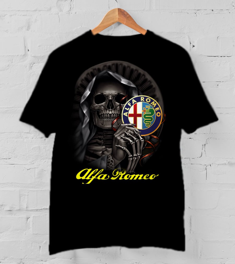 Alfa Romeo Skull Emblem With Hooded Skeleton T-Shirt