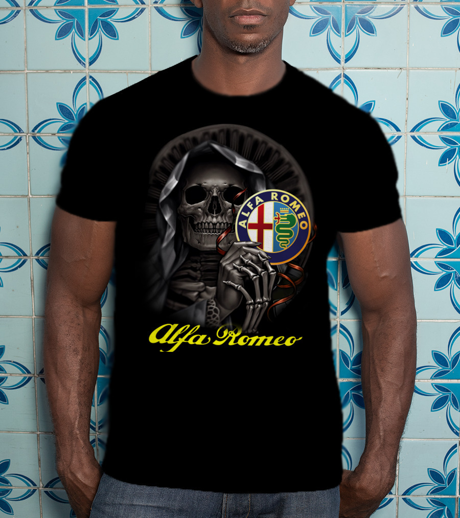 Alfa Romeo Skull Emblem With Hooded Skeleton T-Shirt