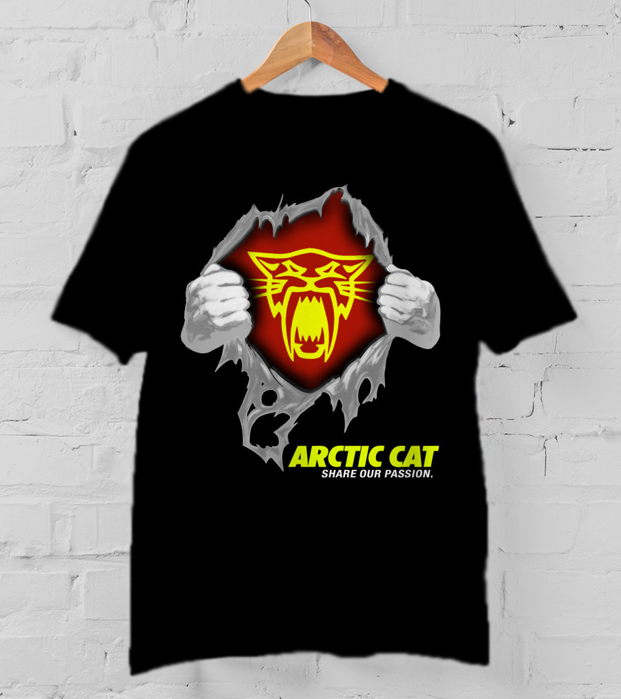 Arctic Cat Share Our Passion Fierce Yellow Logo Ripped Effect T-Shirt