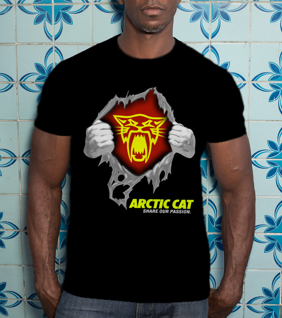 Arctic Cat Share Our Passion Fierce Yellow Logo Ripped Effect T-Shirt