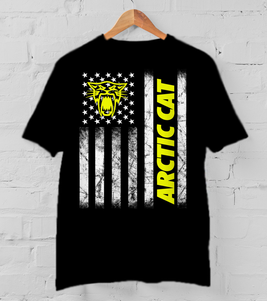 Arctic Cat Yellow Logo With American Flag Stripes And Stars T-Shirt