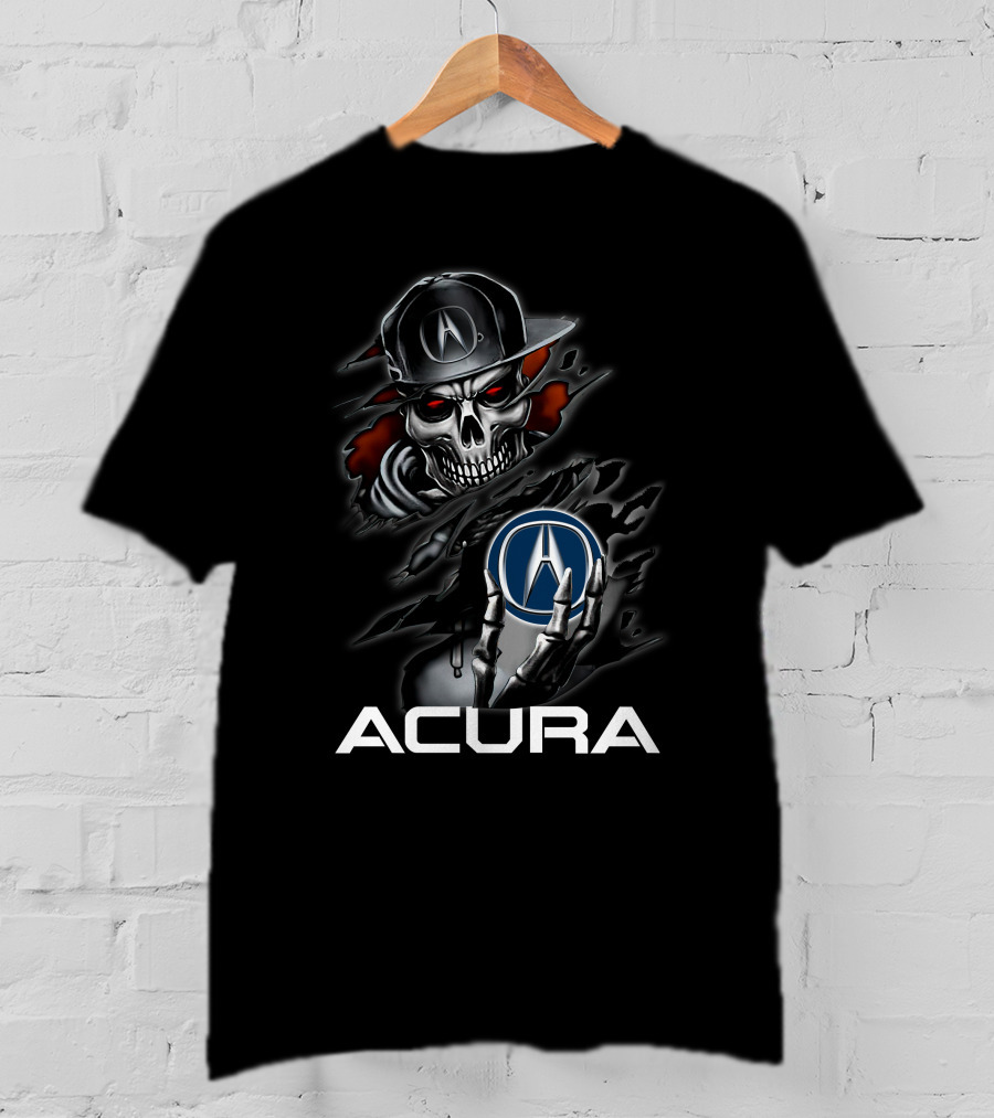 Acura Skeleton With Logo Emblem And Cap T-Shirt