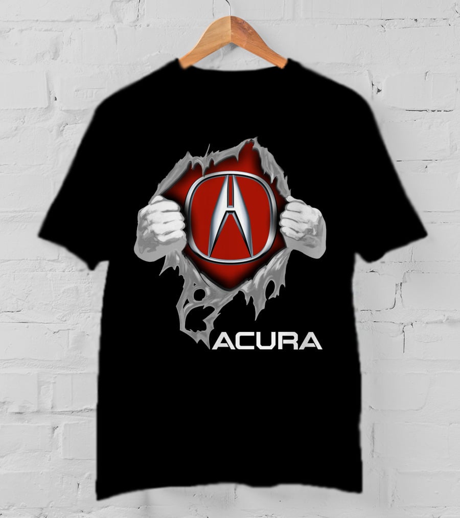 Acura Logo With Hands Tearing Through Red Background Iconic Symbol T-Shirt