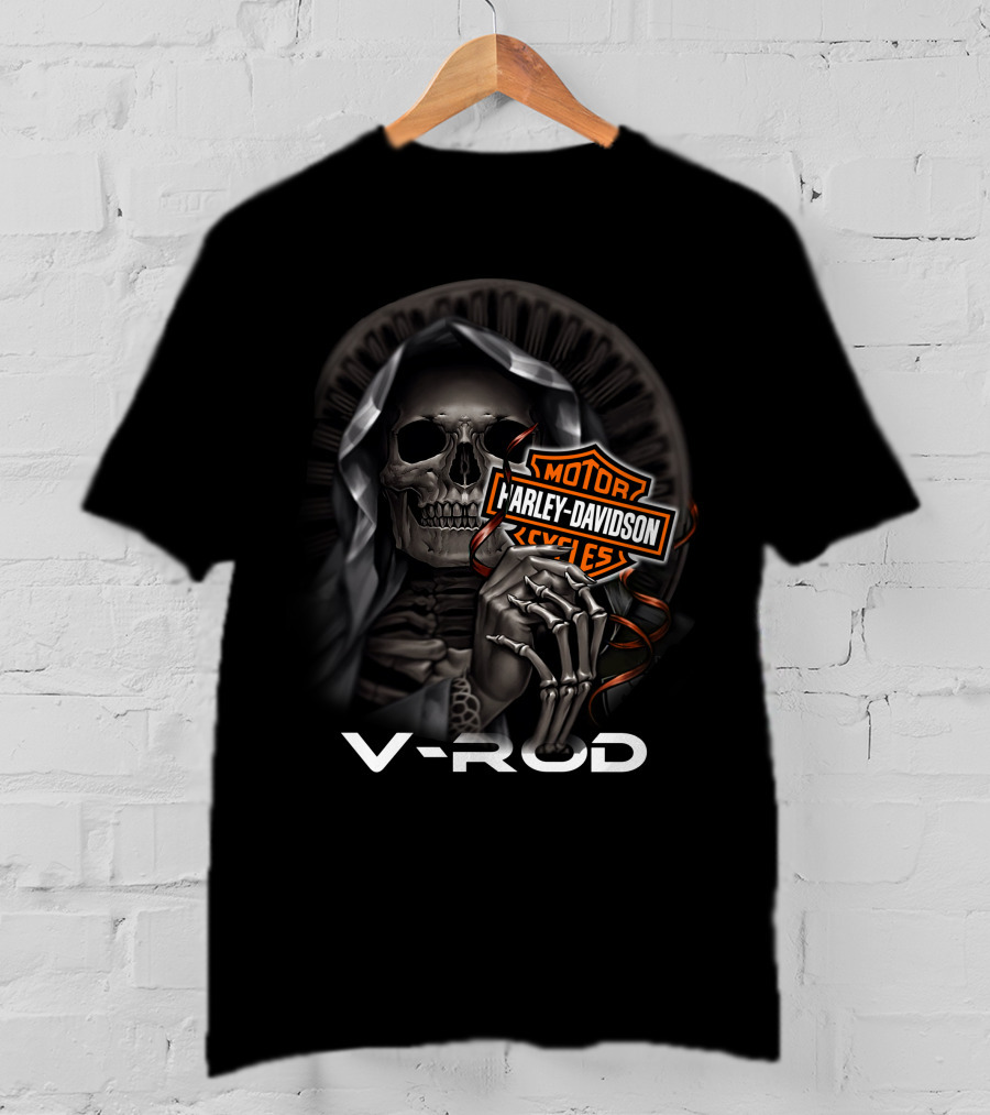 Harley Davidson Vrod Skeleton With Motorcycle T-Shirt