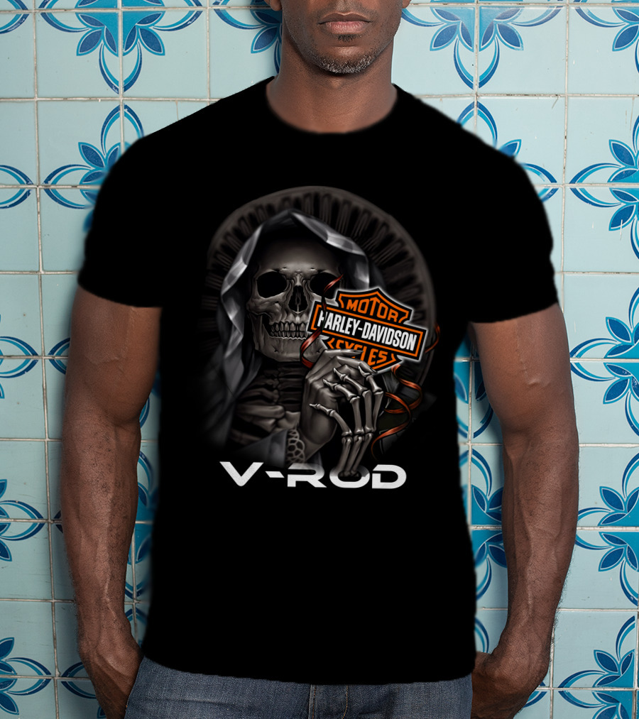 Harley Davidson Vrod Skeleton With Motorcycle T-Shirt