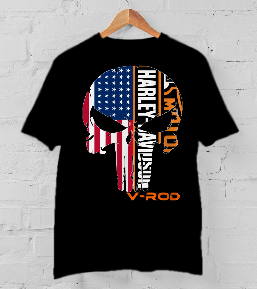 V-Rod Harley Davidson American Flag Skull T-Shirt
