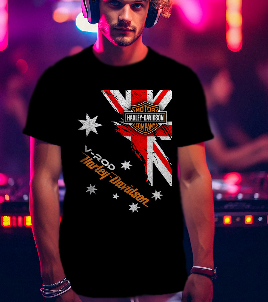 V-Rod Harley Davidson Motor Company Uk Flag Stars T-Shirt