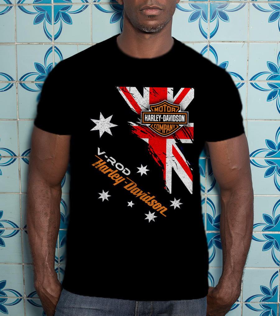 V-Rod Harley Davidson Motor Company Uk Flag Stars T-Shirt