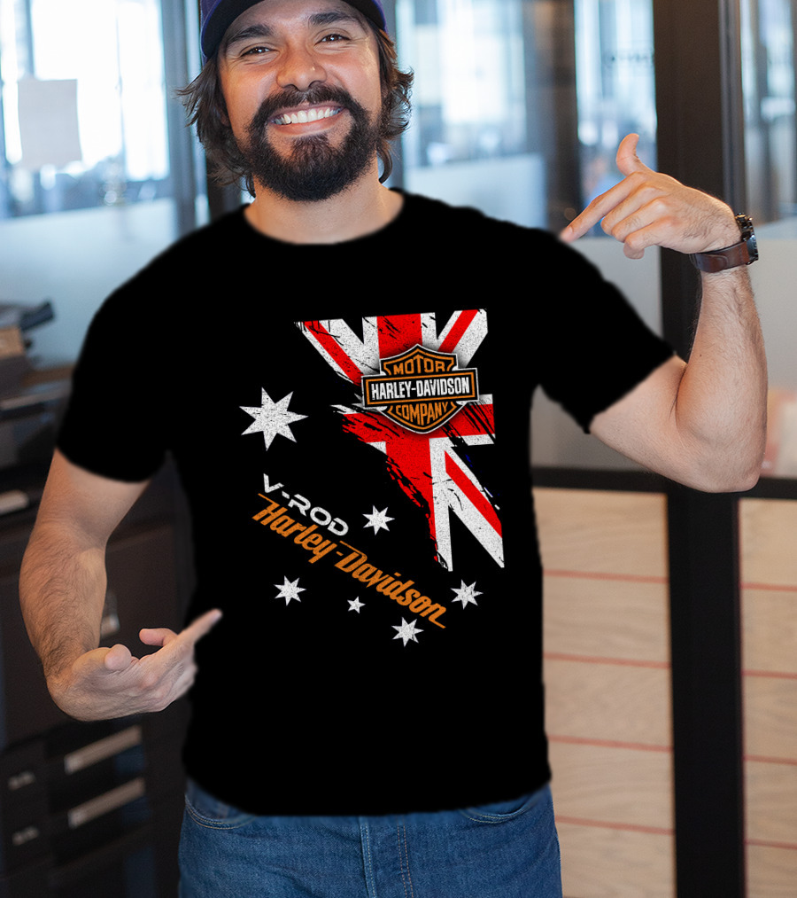 V-Rod Harley Davidson Motor Company Uk Flag Stars T-Shirt