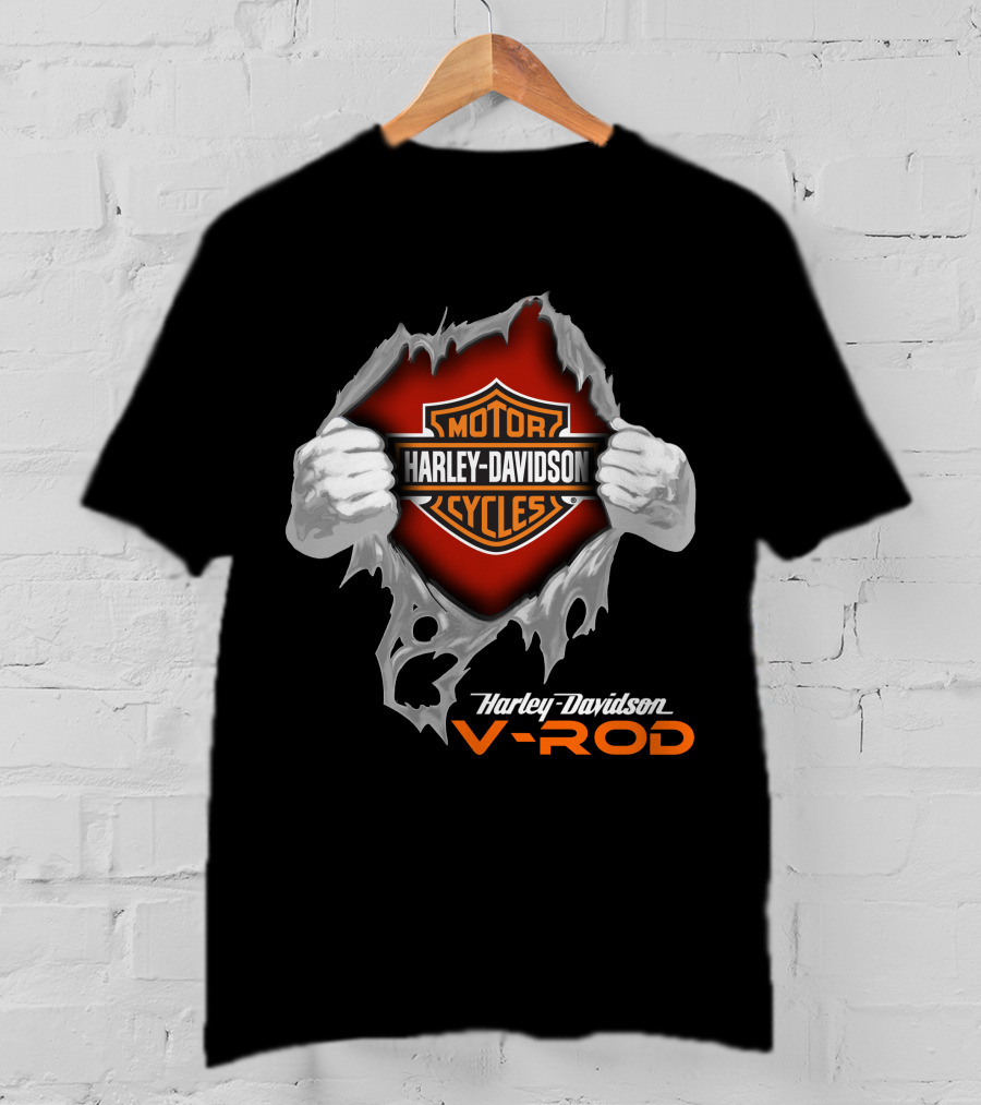 Harley Davidson V-Rod Motor Cycles Logo And Shield With Ripping Hands T-Shirt