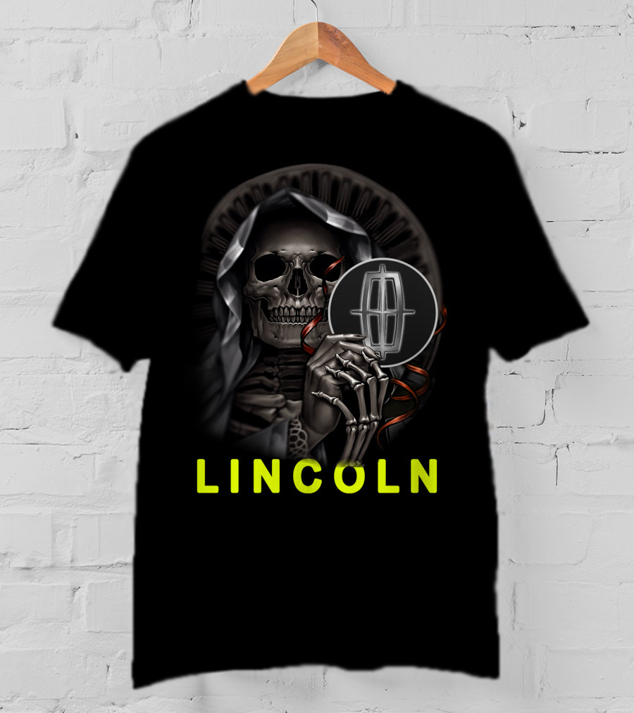 Lincoln Skeleton Holding Logo Grim Reaper Theme T-Shirt