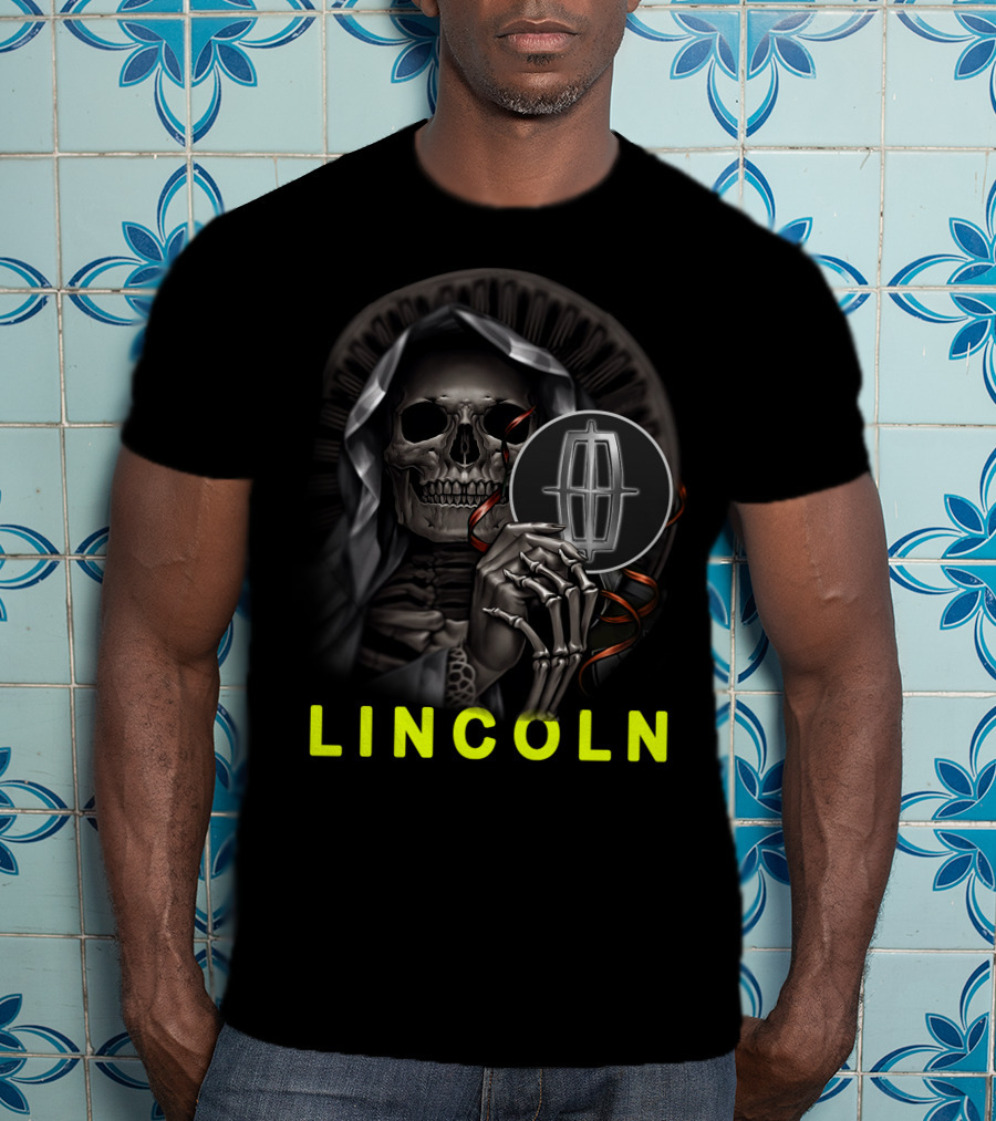 Lincoln Skeleton Holding Logo Grim Reaper Theme T-Shirt