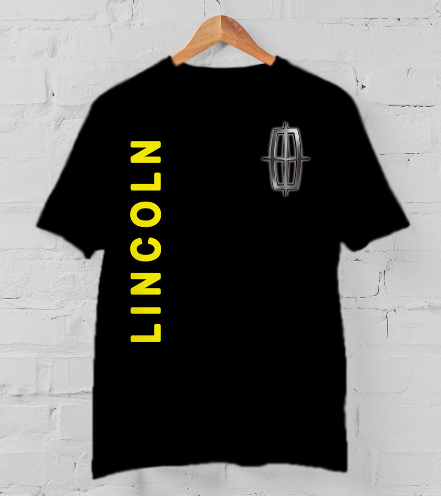Lincoln Logo Vertical Yellow Text Black T-Shirt