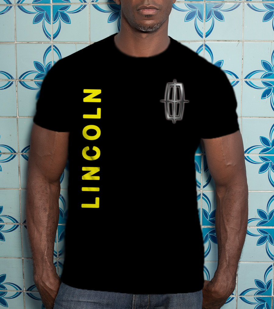 Lincoln Logo Vertical Yellow Text Black T-Shirt
