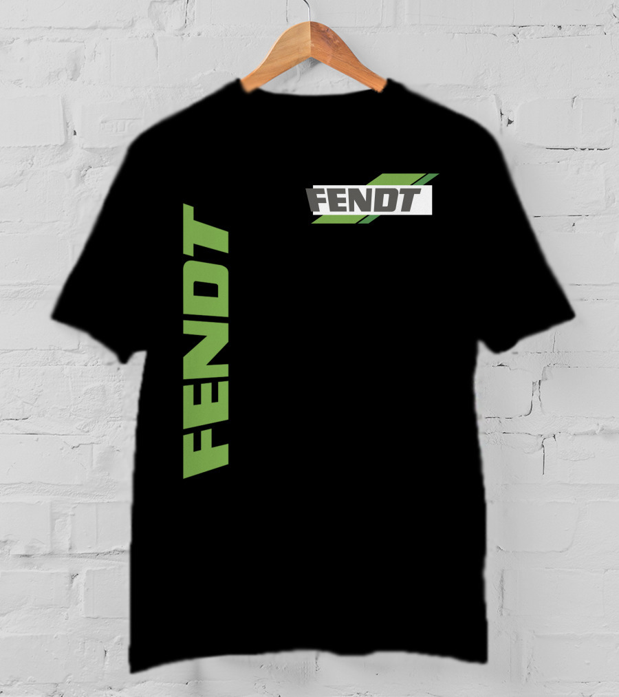 Fendt 02 Green Logo And Text On Black T-Shirt