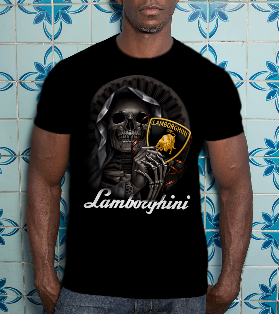 Lamborghini Skeleton Holding Shield T-Shirt