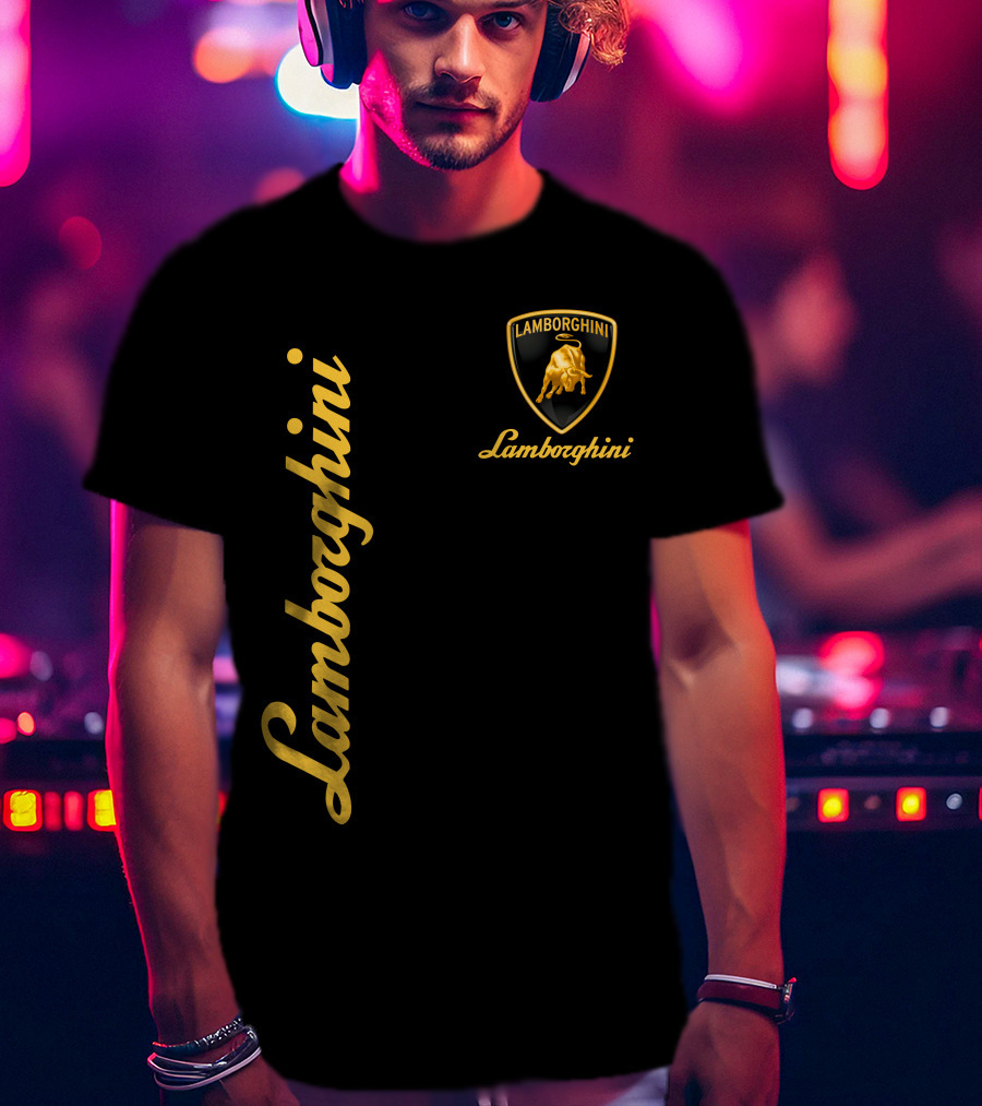 Lamborghini Bull Logo Black And Gold T-Shirt