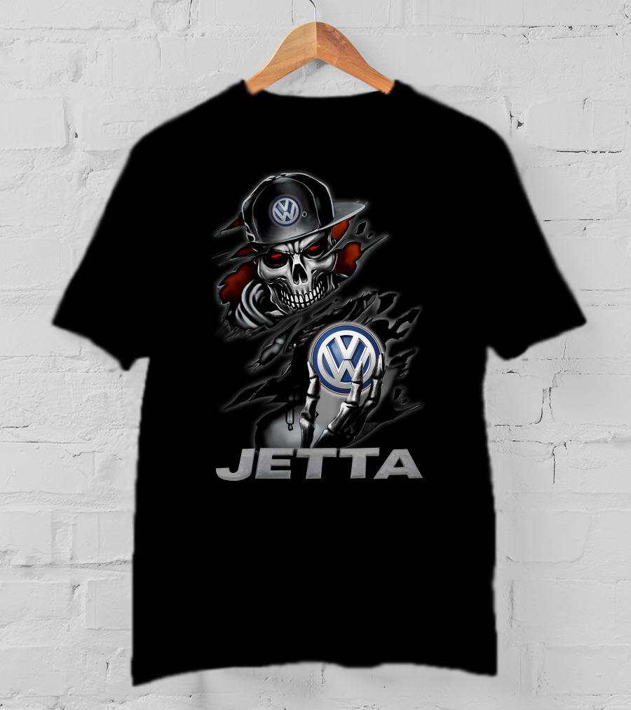 Volkswagen Jetta Skull With Logo Hat And Red Eyes T-Shirt