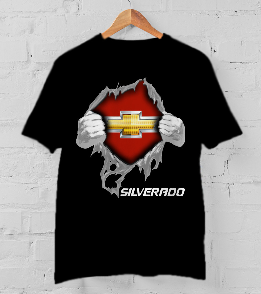 Silverado Chevrolet Emblem Hands Ripping Through T-Shirt