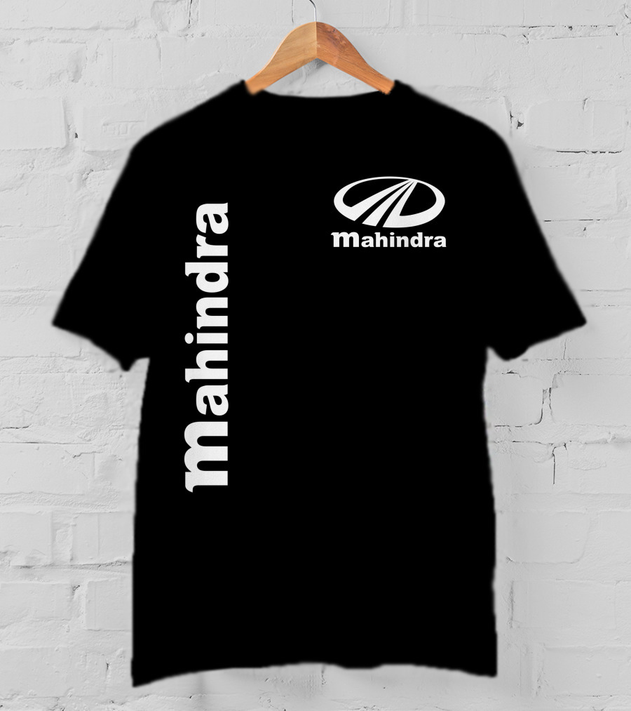 Mahindra Vertical Text With Iconic Logo Bold T-Shirt