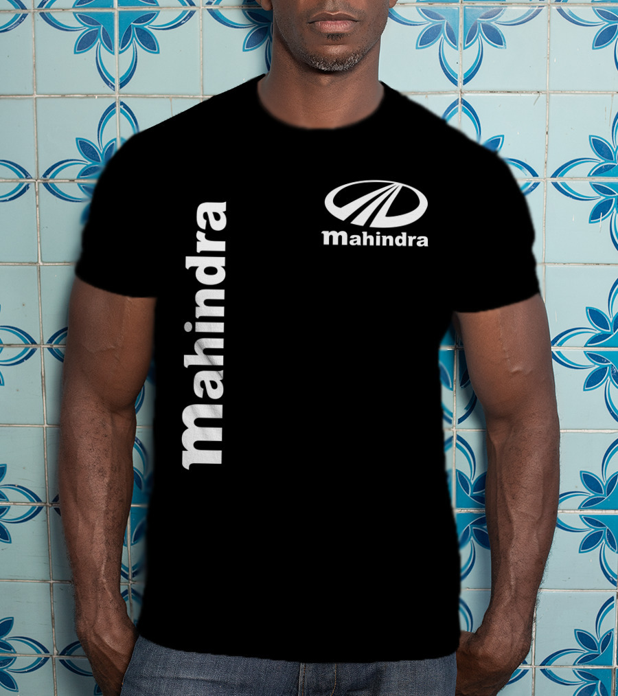 Mahindra Vertical Text With Iconic Logo Bold T-Shirt