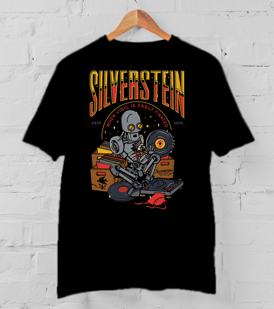 Silverstein When Vinyl Is Easily Fixated Estd 2000 Robot With Records T-Shirt