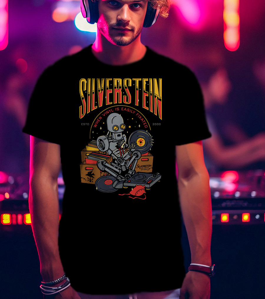 Silverstein When Vinyl Is Easily Fixated Estd 2000 Robot With Records T-Shirt