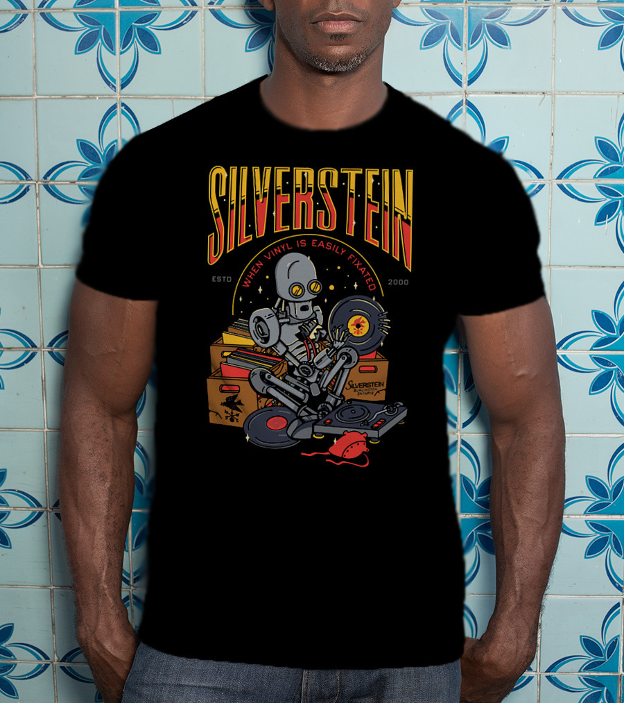 Silverstein When Vinyl Is Easily Fixated Estd 2000 Robot With Records T-Shirt
