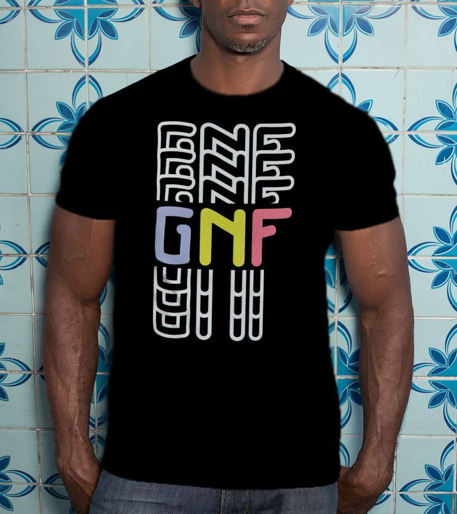 GNF Multicolor Block Letters With Abstract Vertical Lines T-Shirt