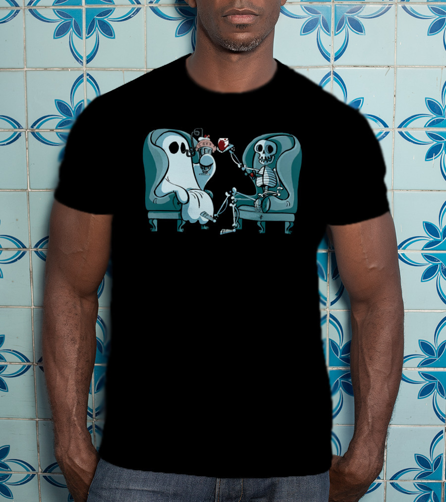 Ghost And Skeleton Cozy Tea Party Atwwd Merch T-Shirt