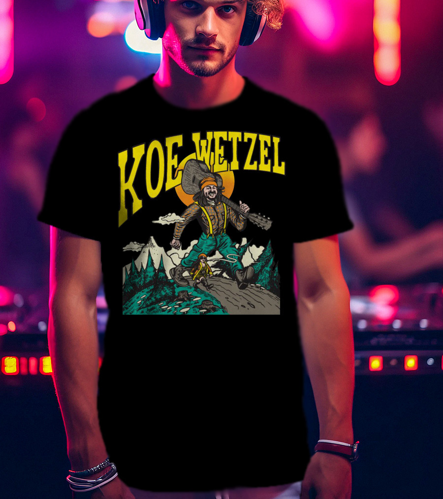 KOE WETZEL Mountain Hiker With Guitar And Sun Motif T-Shirt