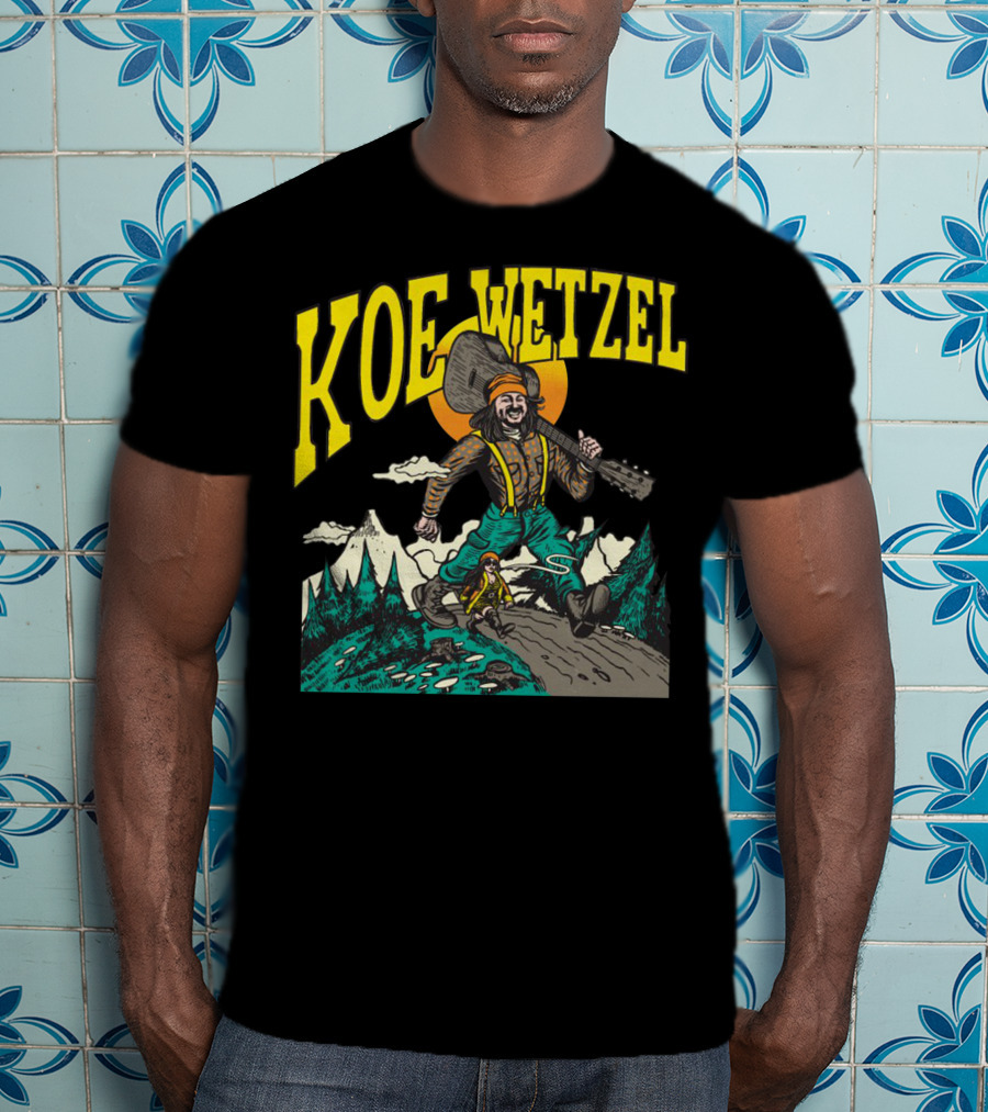 KOE WETZEL Mountain Hiker With Guitar And Sun Motif T-Shirt